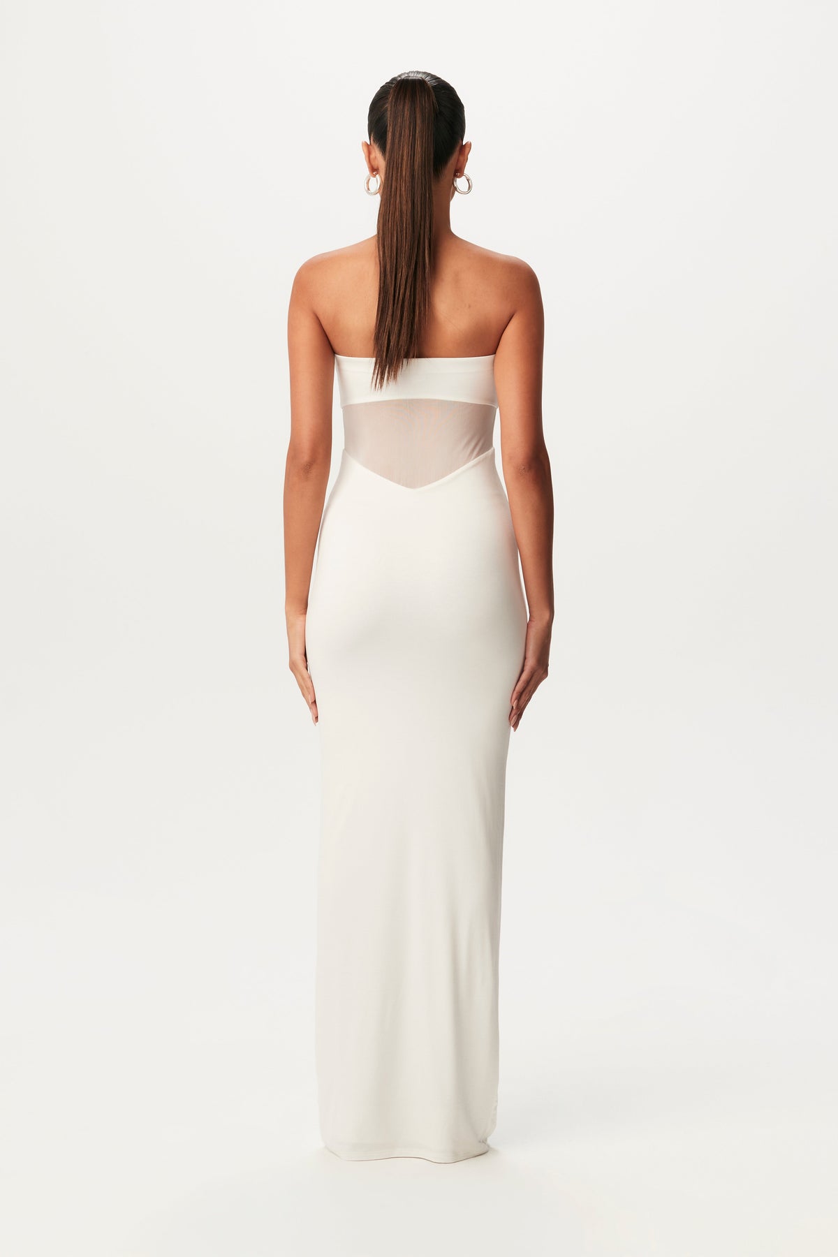 White Smooth Mesh Tube Maxi Dress