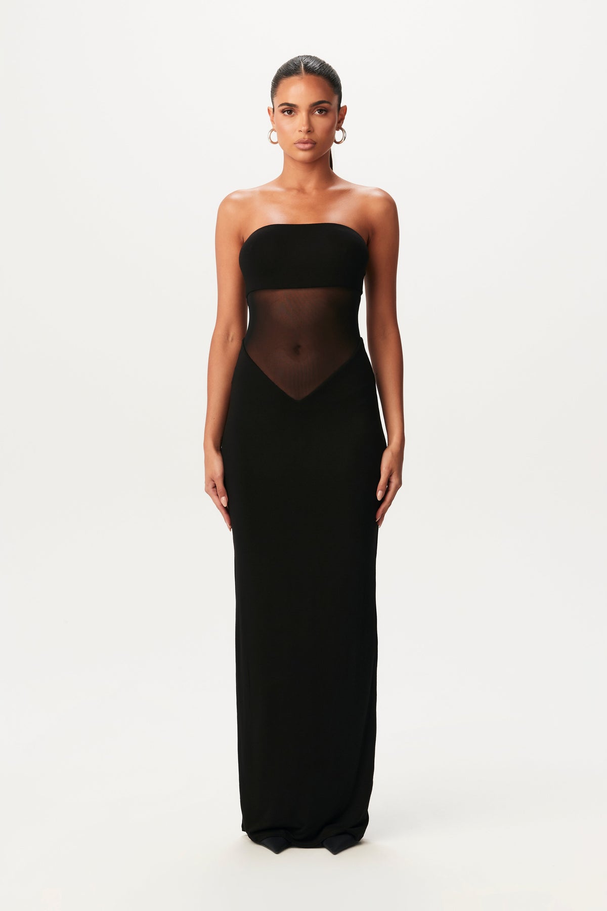 Black Smooth Mesh Tube Maxi Dress