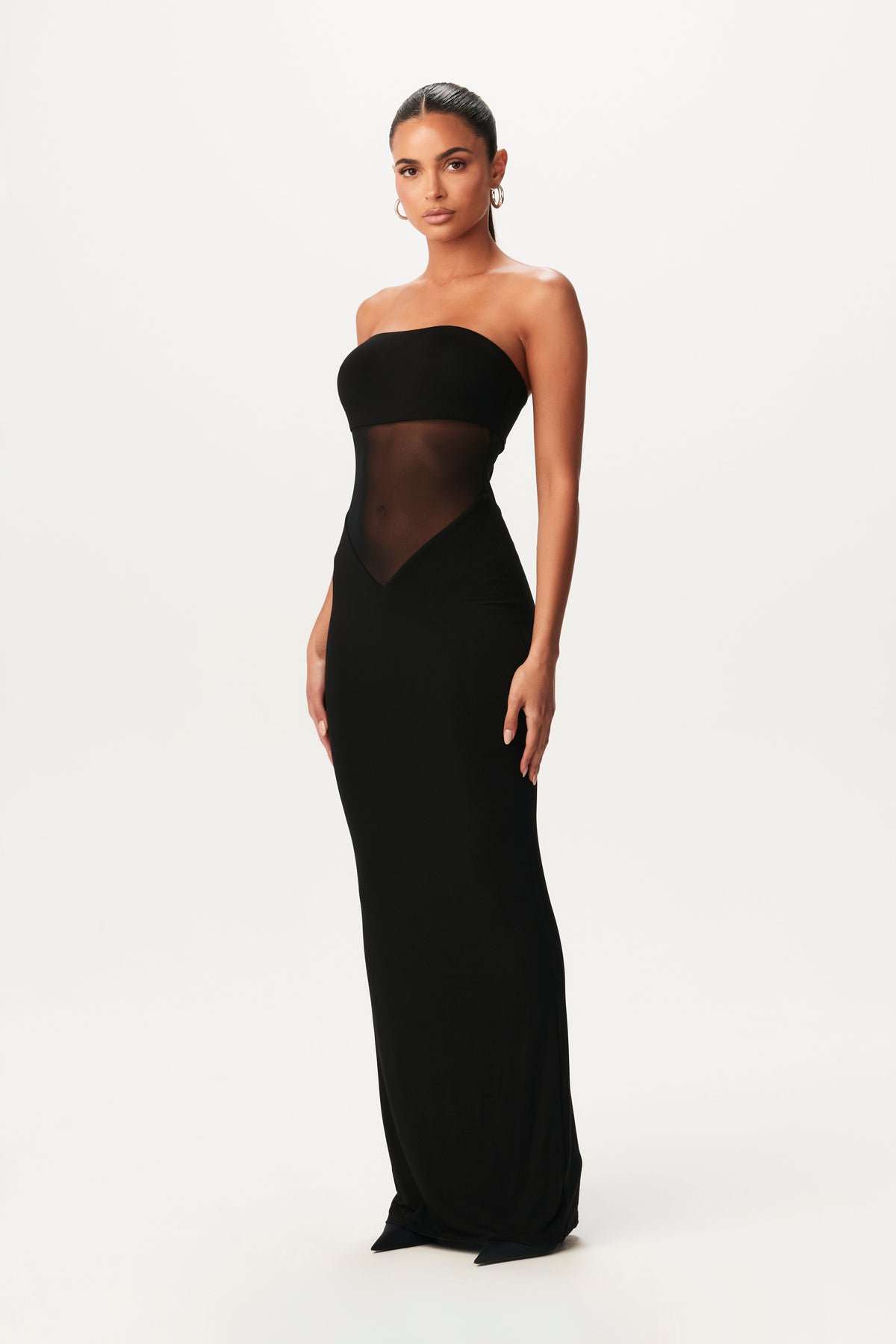 Black Smooth Mesh Tube Maxi Dress