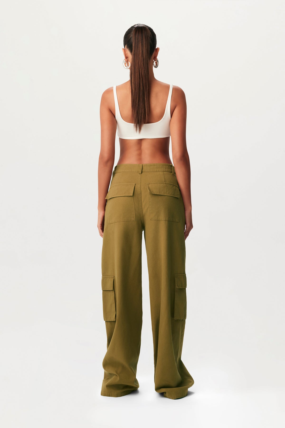 OLIVE Canvas Cargo Wide-Leg Pants