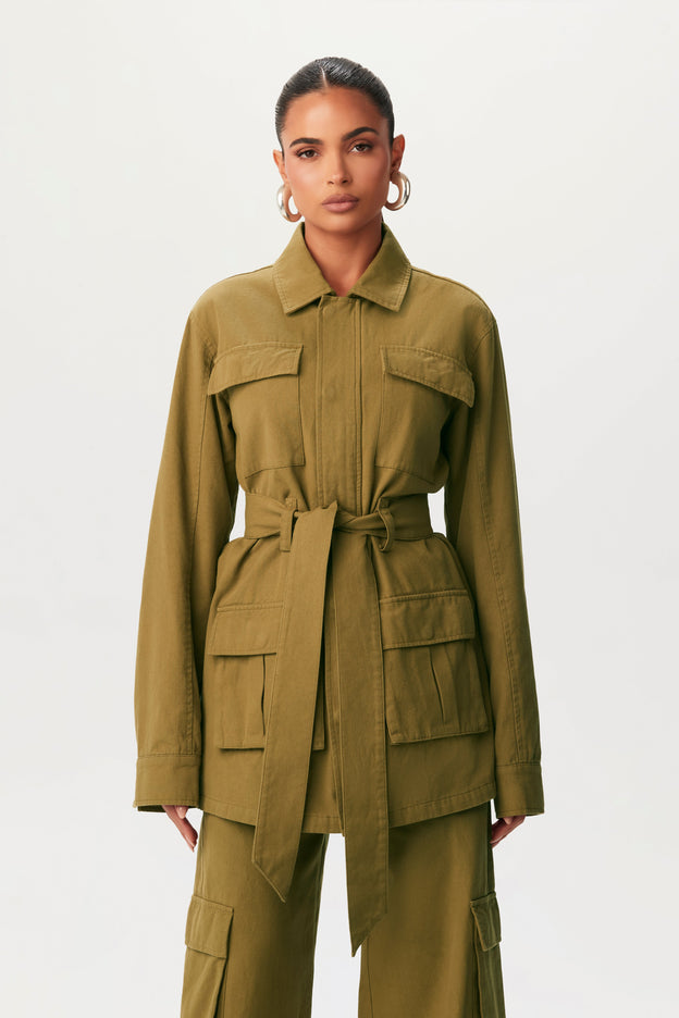 Canvas Cargo Belted Utility Jacket