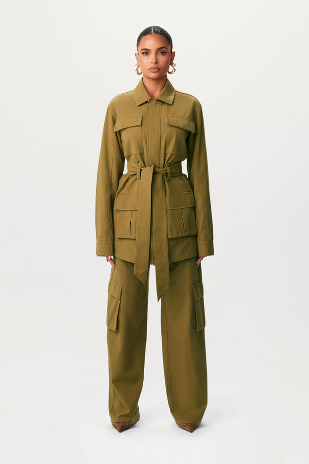 Canvas Cargo Belted Utility Jacket