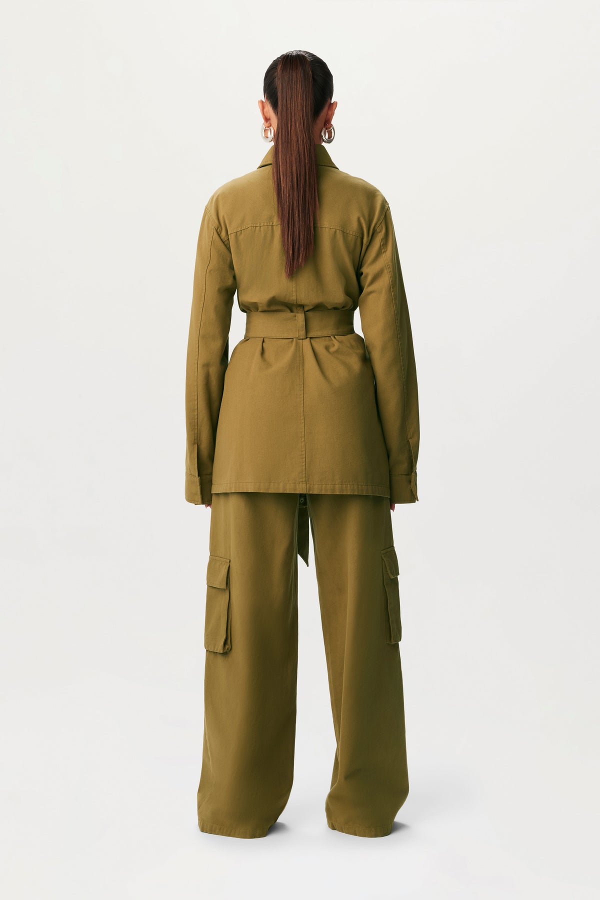 OLIVE Canvas Cargo Belted Utility Jacket
