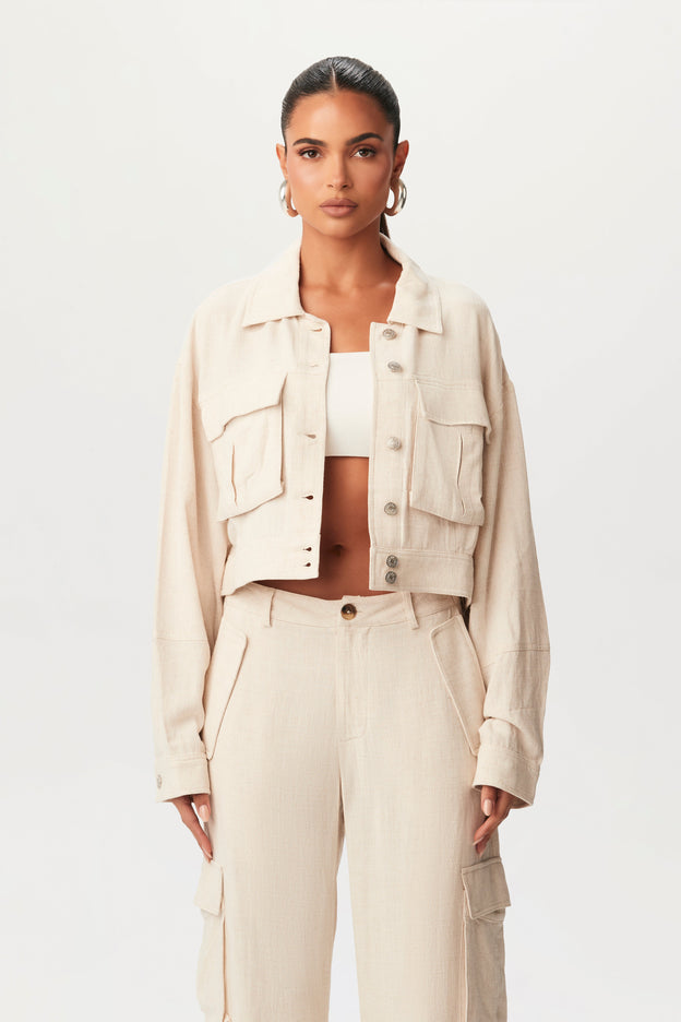 Linen Cargo Cropped Jacket