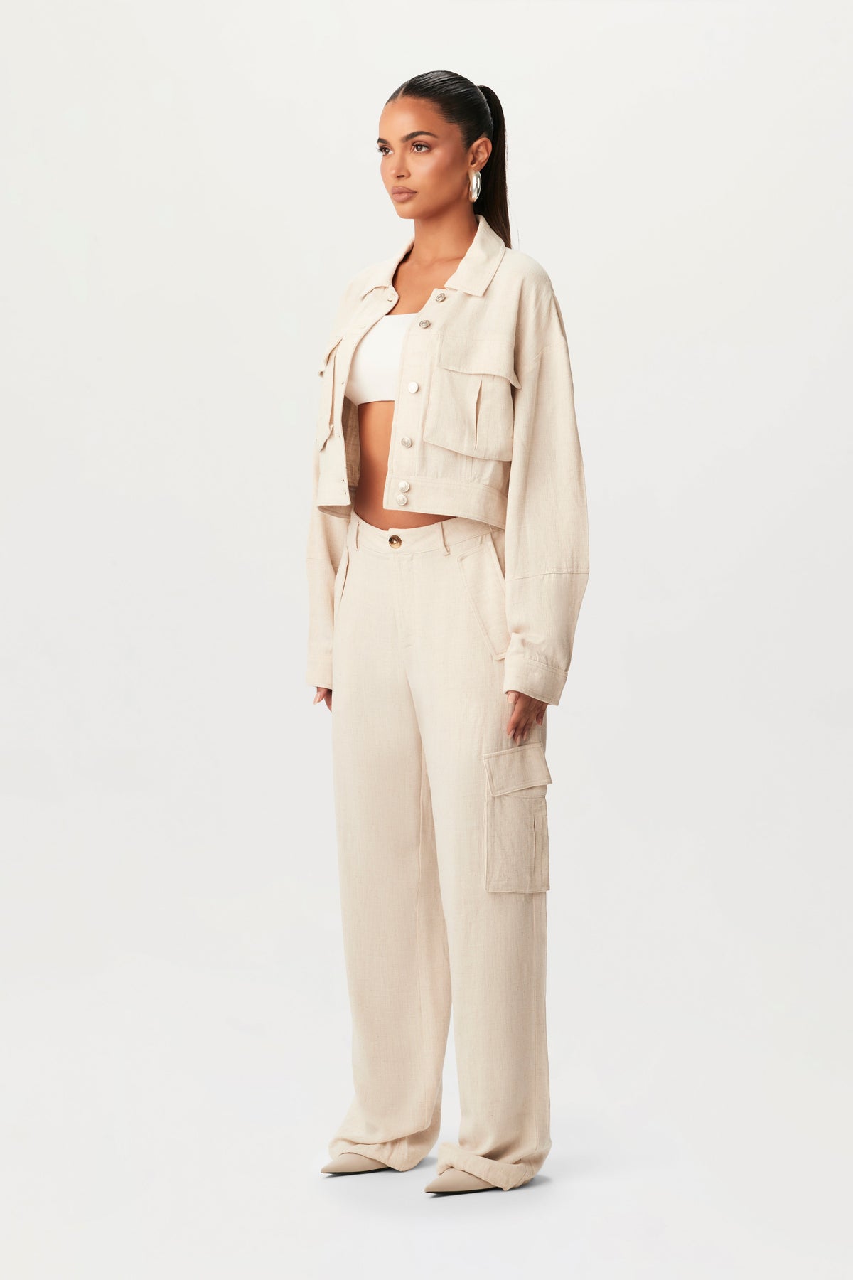 CREAM Linen Cargo Wide-leg Pants