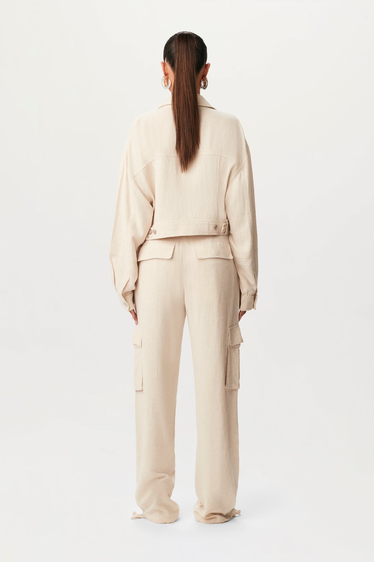 CREAM Linen Cargo Cropped Jacket