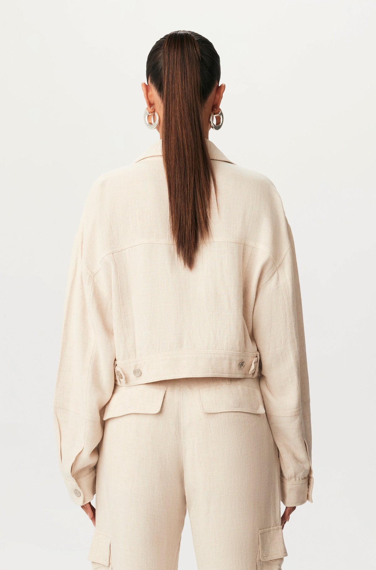 CREAM Linen Cargo Cropped Jacket