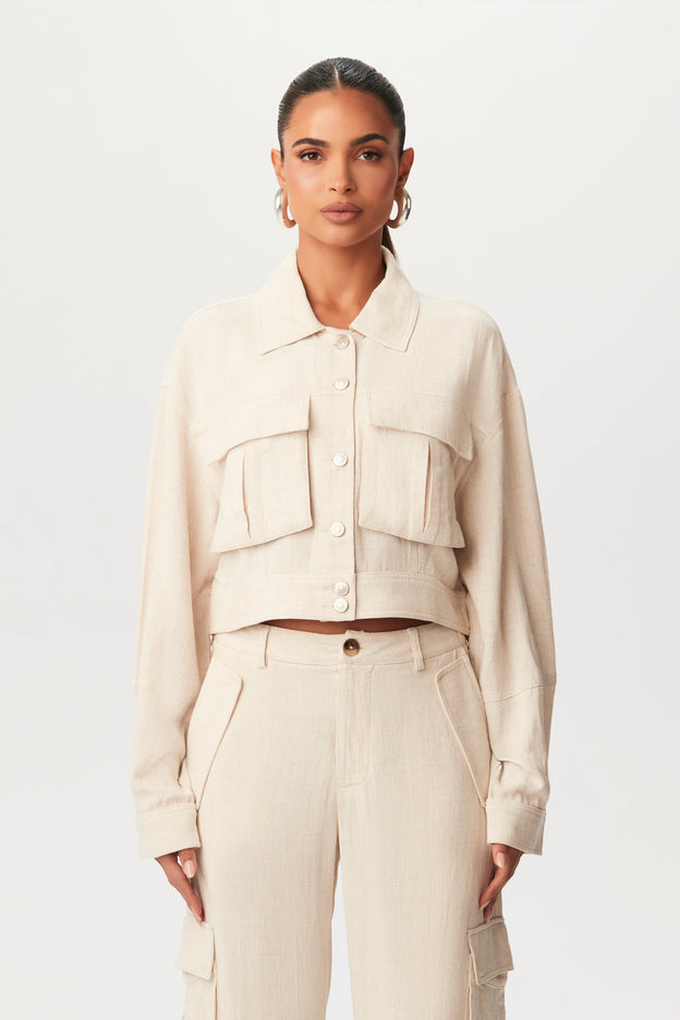 Linen Cargo Cropped Jacket