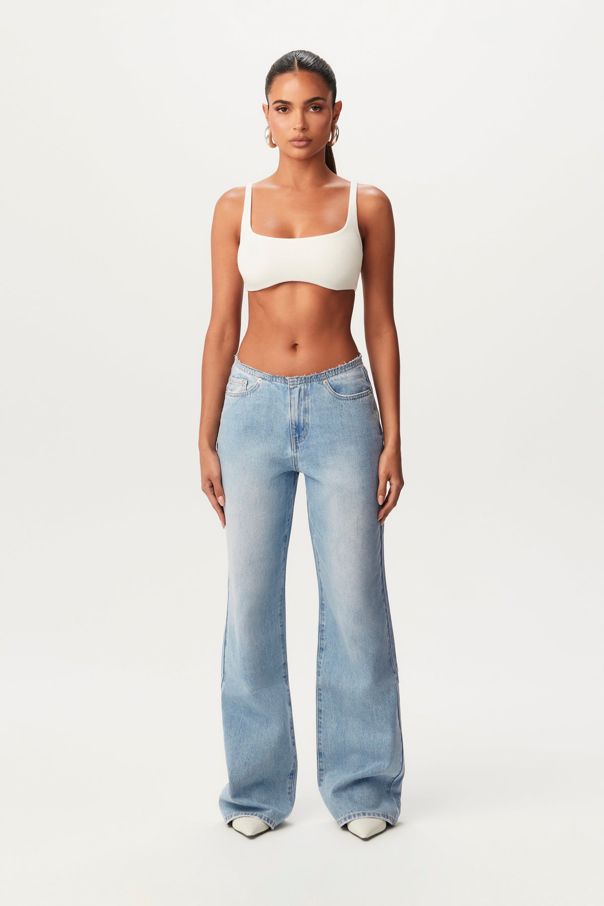 Light Denim Raw Waist Straight Leg Jeans