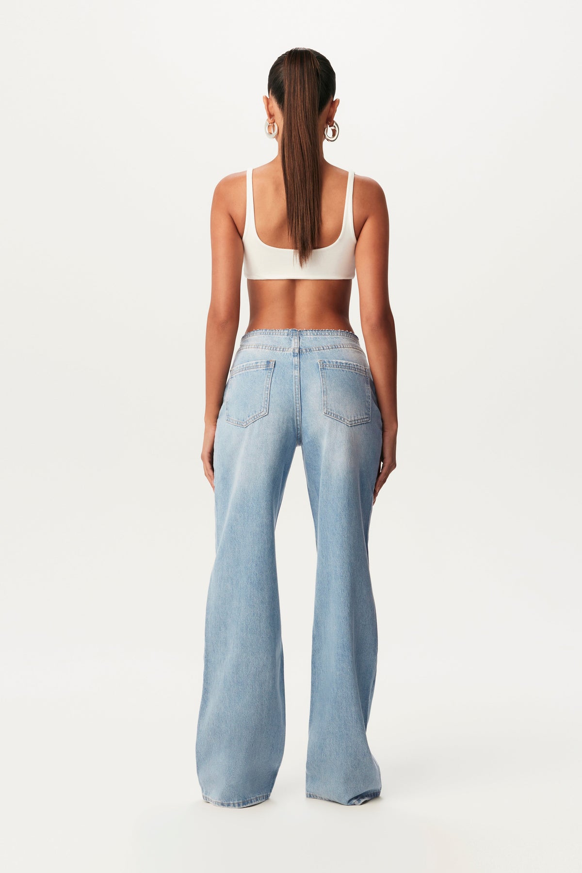 Light Denim Raw Waist Straight Leg Jeans