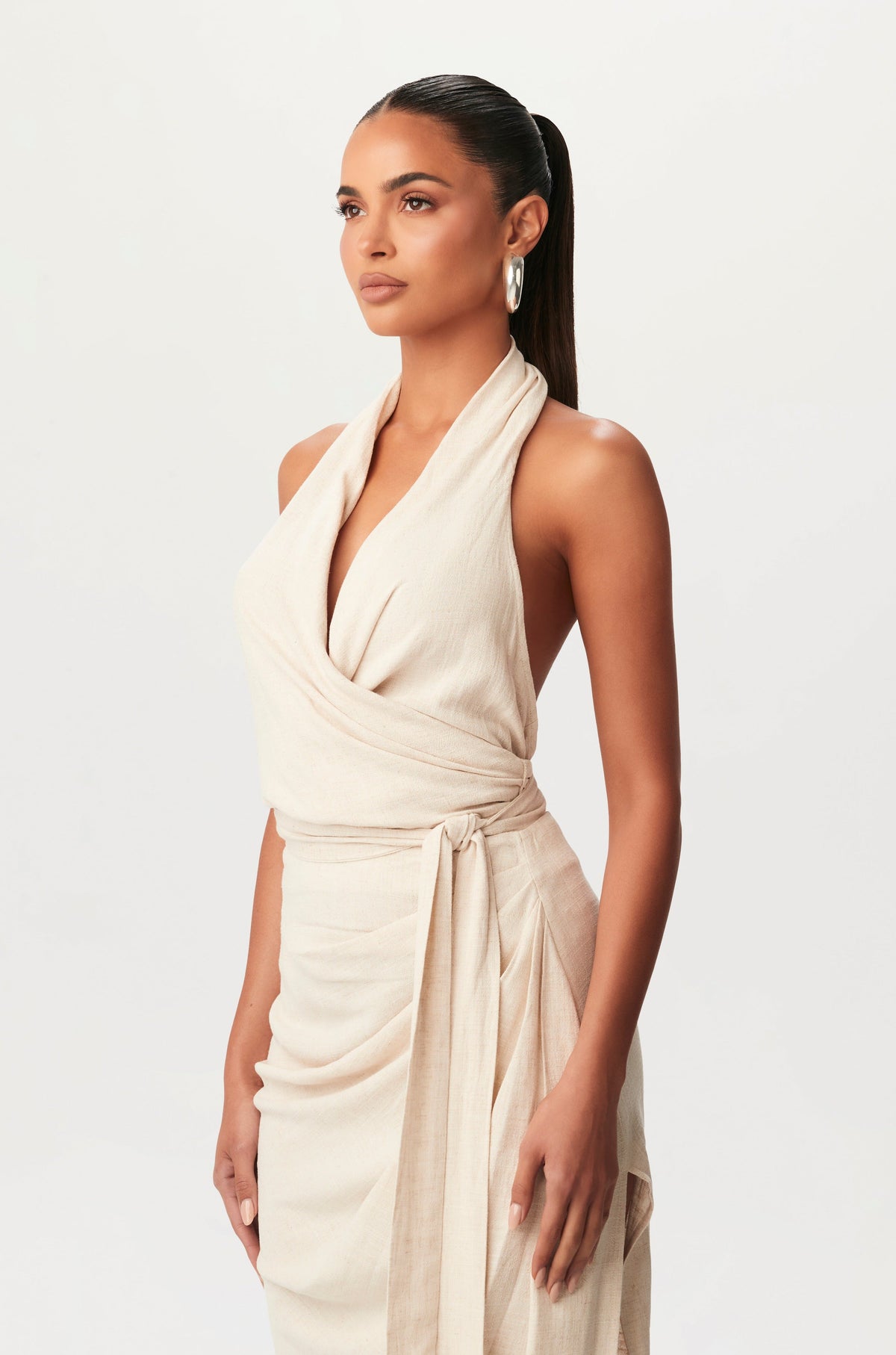CREAM Linen Wrap Halter Top