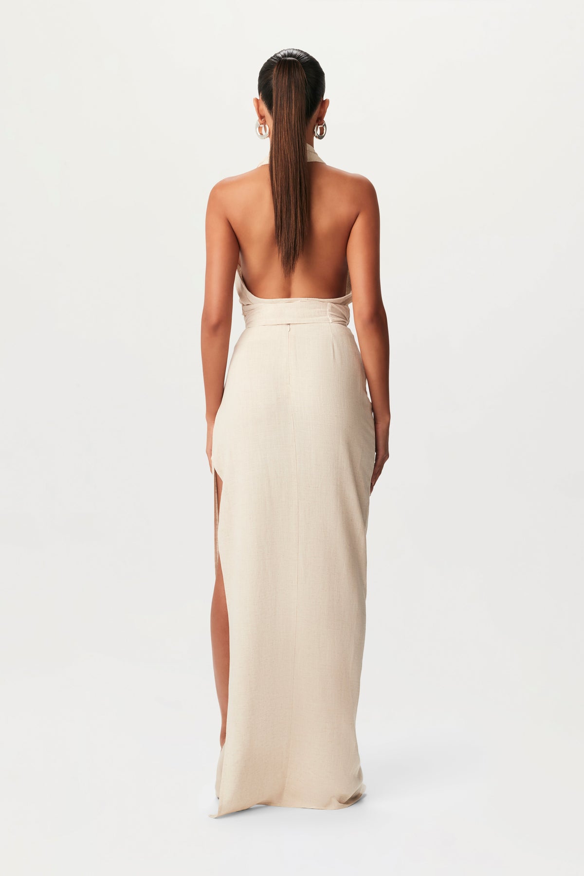 CREAM Linen High Slit Maxi Skirt