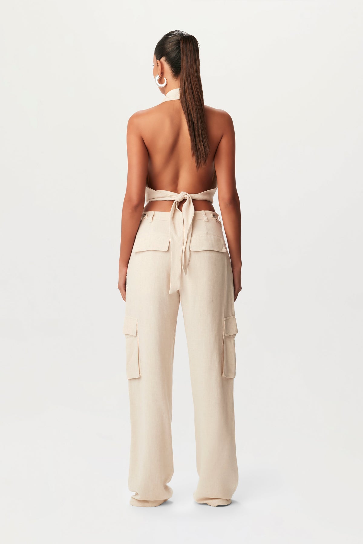CREAM Linen Cowl Halter Top