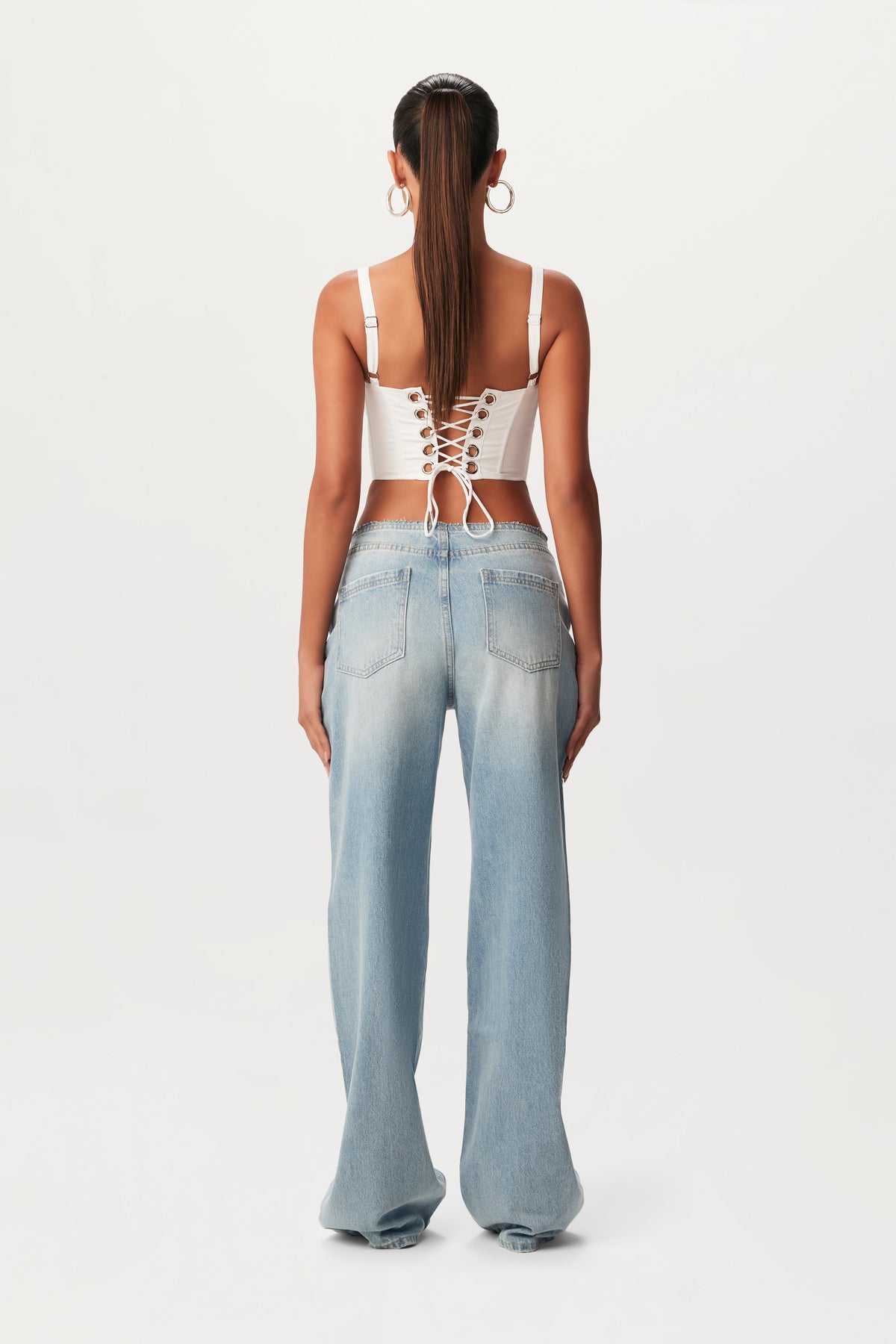 WHITE Shirting Ruched Corset Top