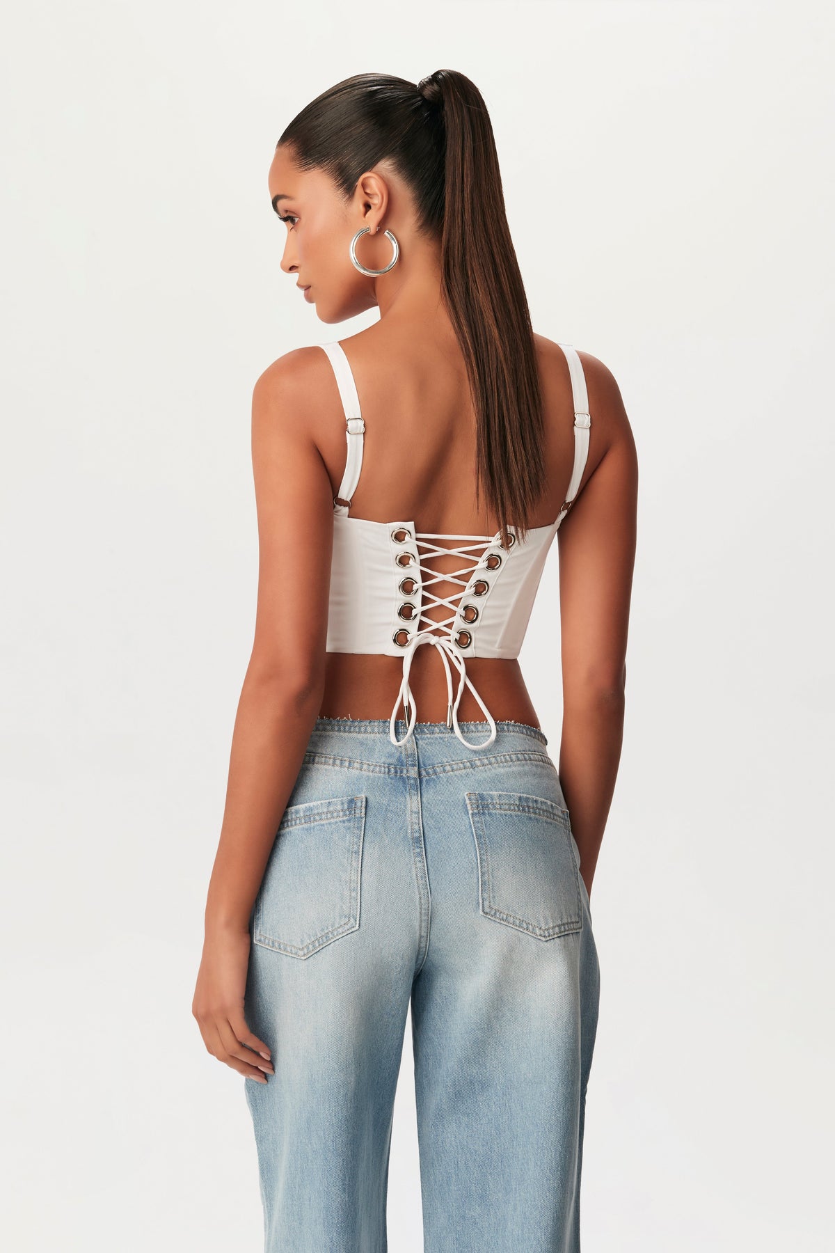 WHITE Shirting Ruched Corset Top