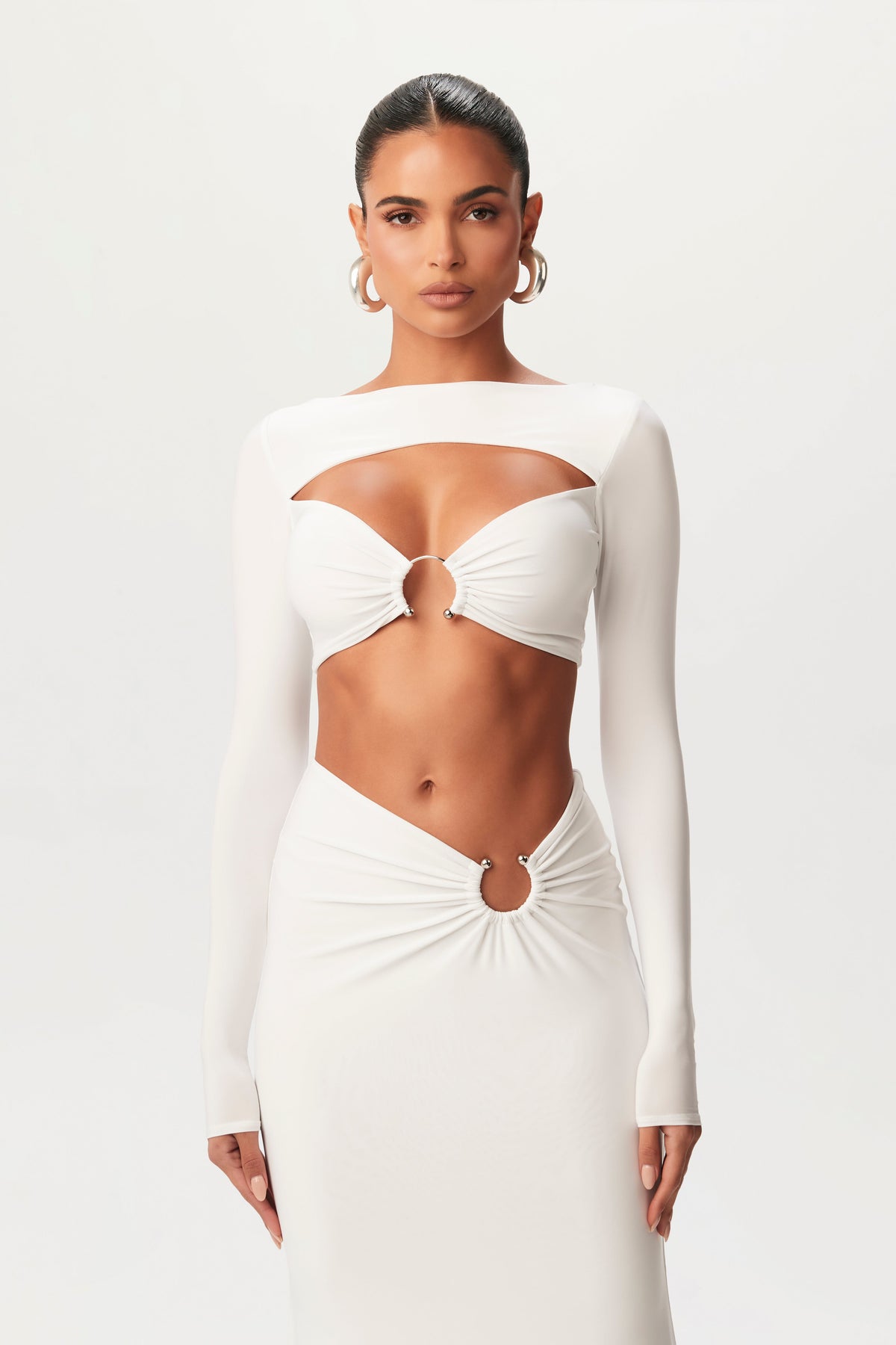 WHITE Hourglass Cut Out O-Ring Crop Top