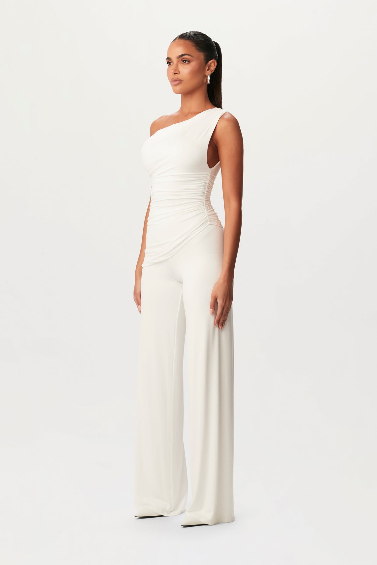 White Smooth Off-Shoulder Asymmetrical Top