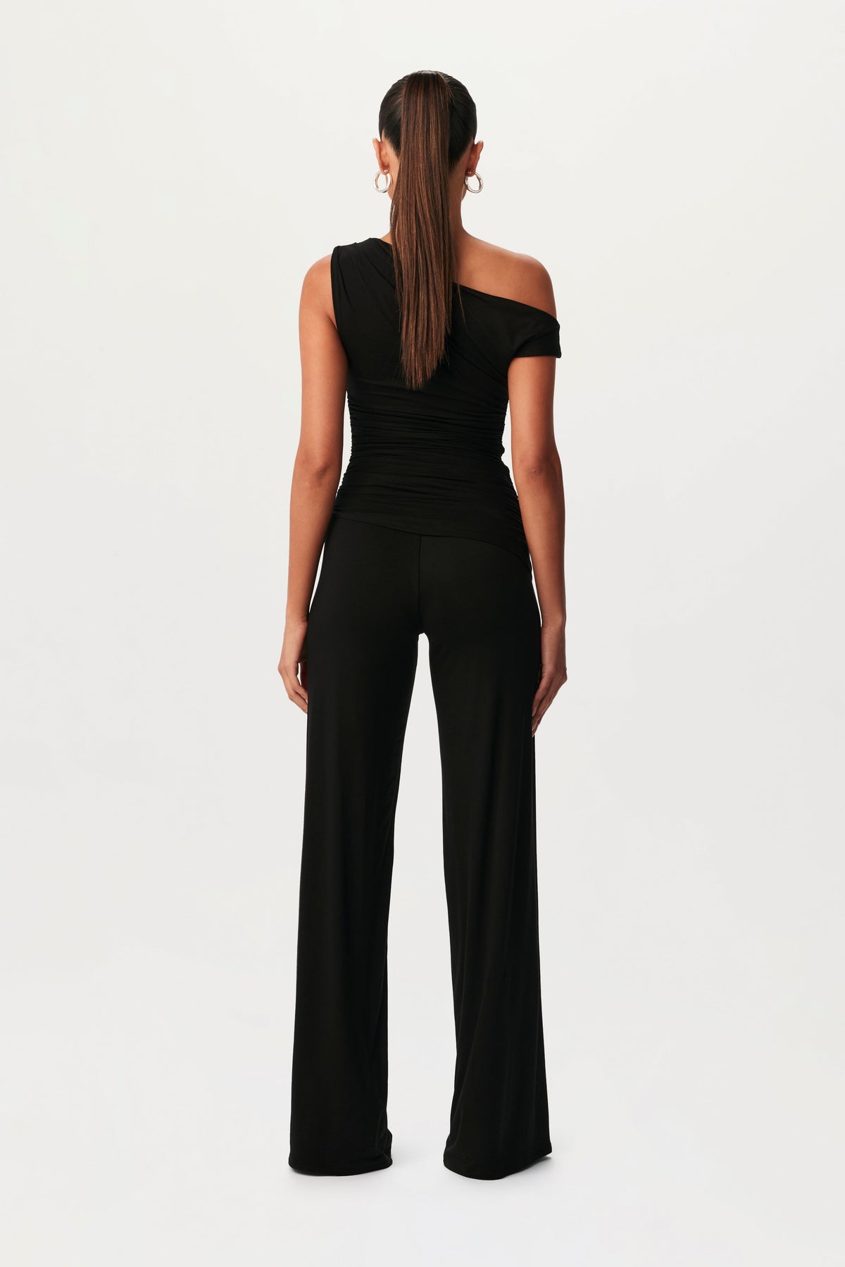 Black Smooth Off-Shoulder Asymmetrical Top