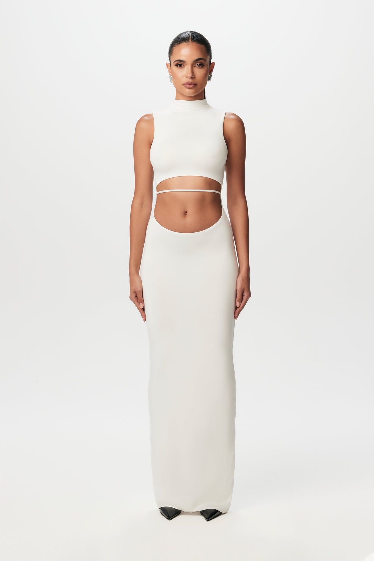 White Smooth Sleeveless Cut Out Maxi Dress