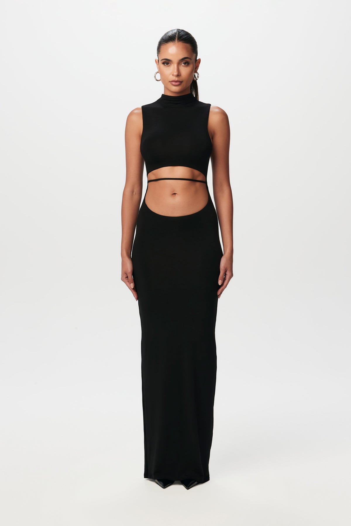 Black Smooth Sleeveless Cut Out Maxi Dress