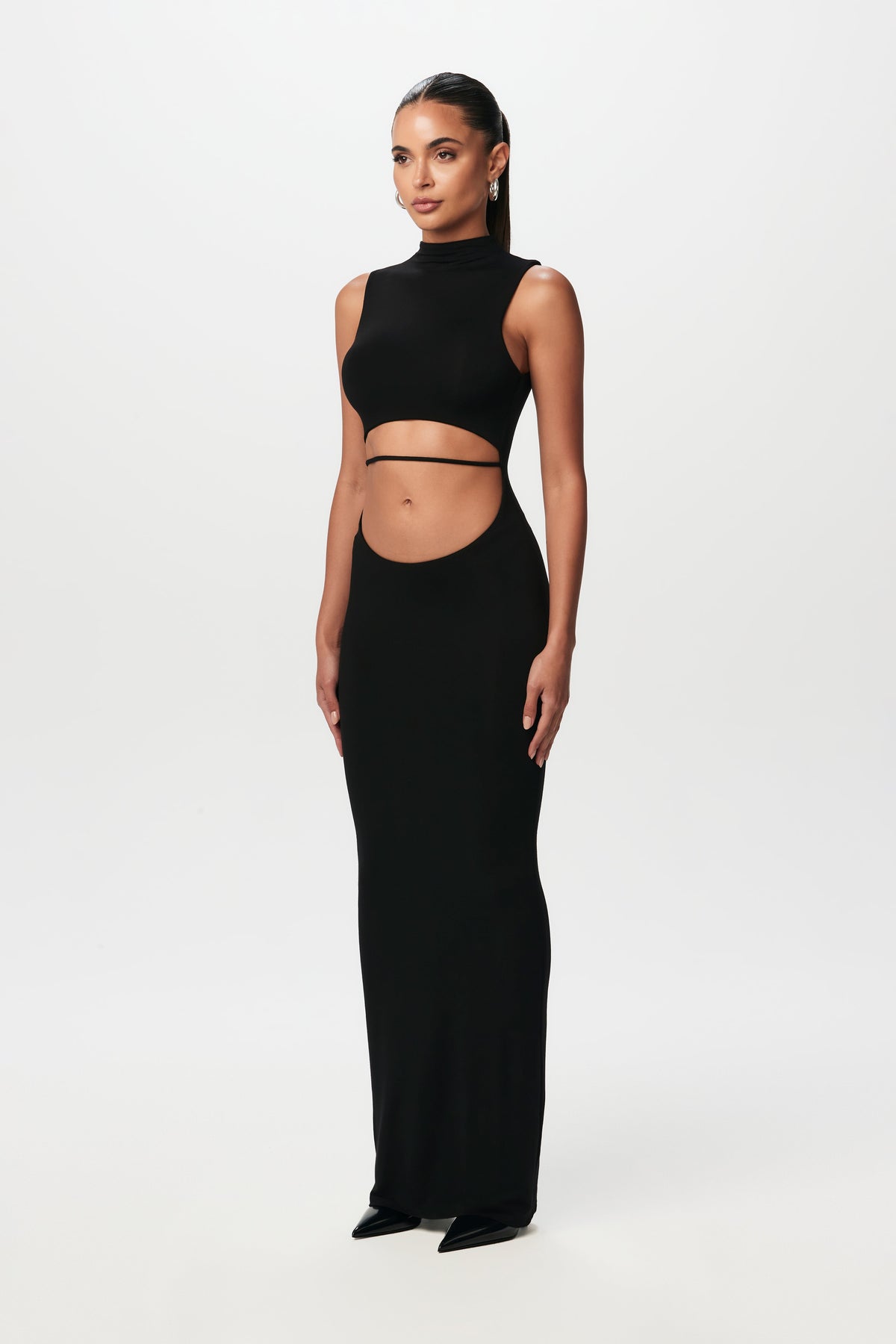 Black Smooth Sleeveless Cut Out Maxi Dress