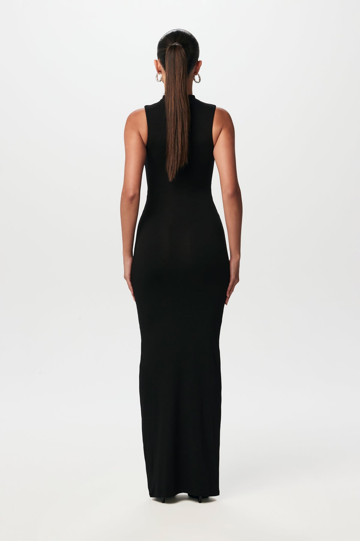 Black Smooth Sleeveless Cut Out Maxi Dress
