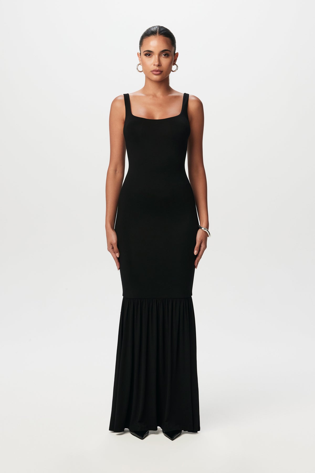 Black Smooth Tank Trumpet Maxi Dress