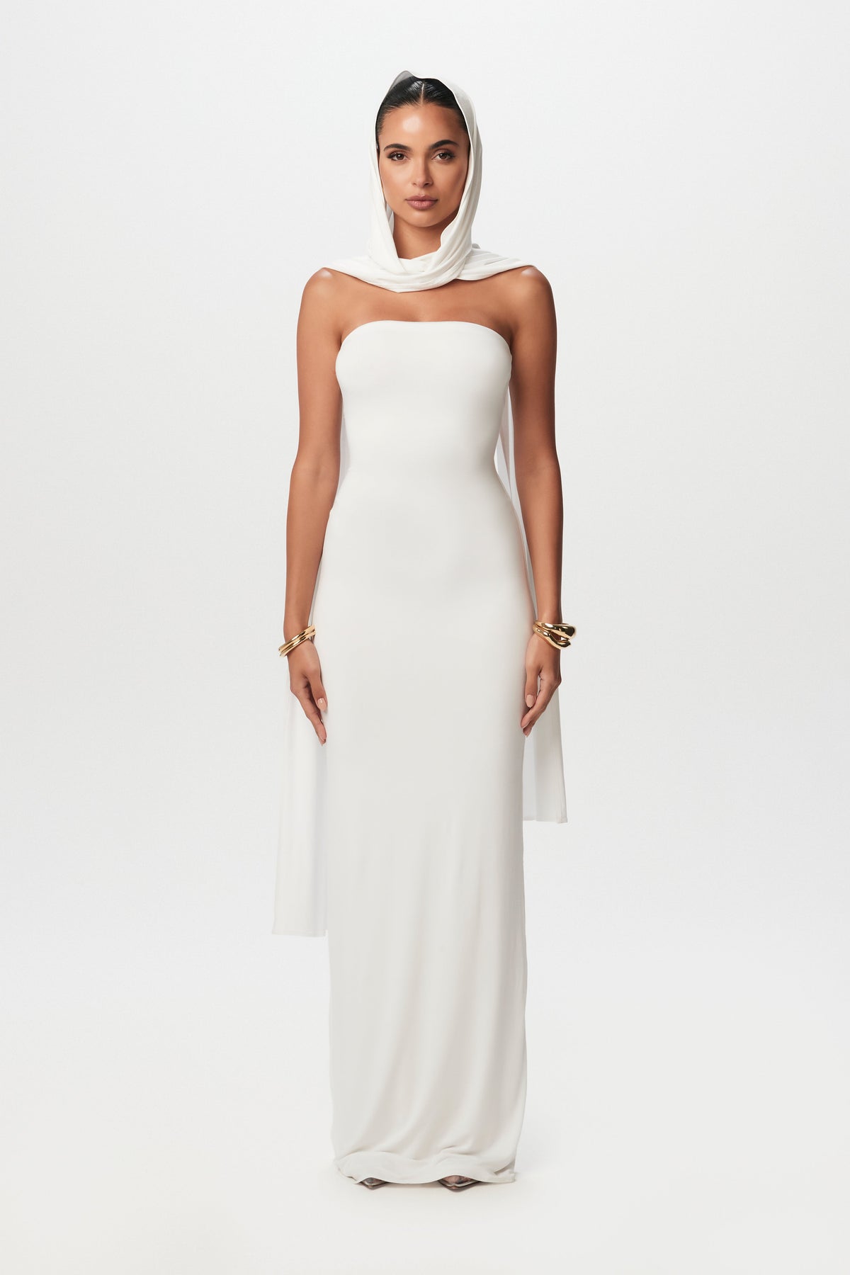 White Smooth Scarf Tube Maxi Dress