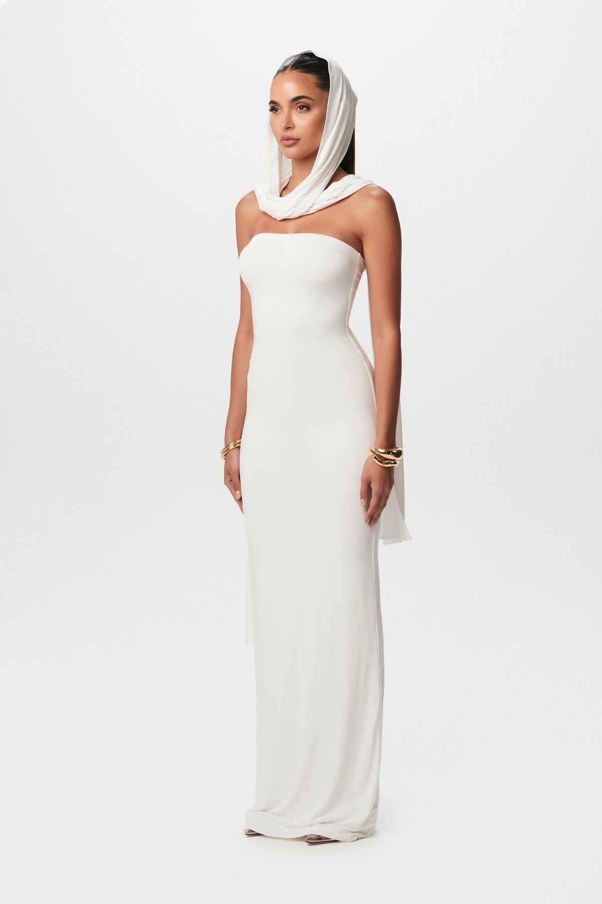 White Smooth Scarf Tube Maxi Dress