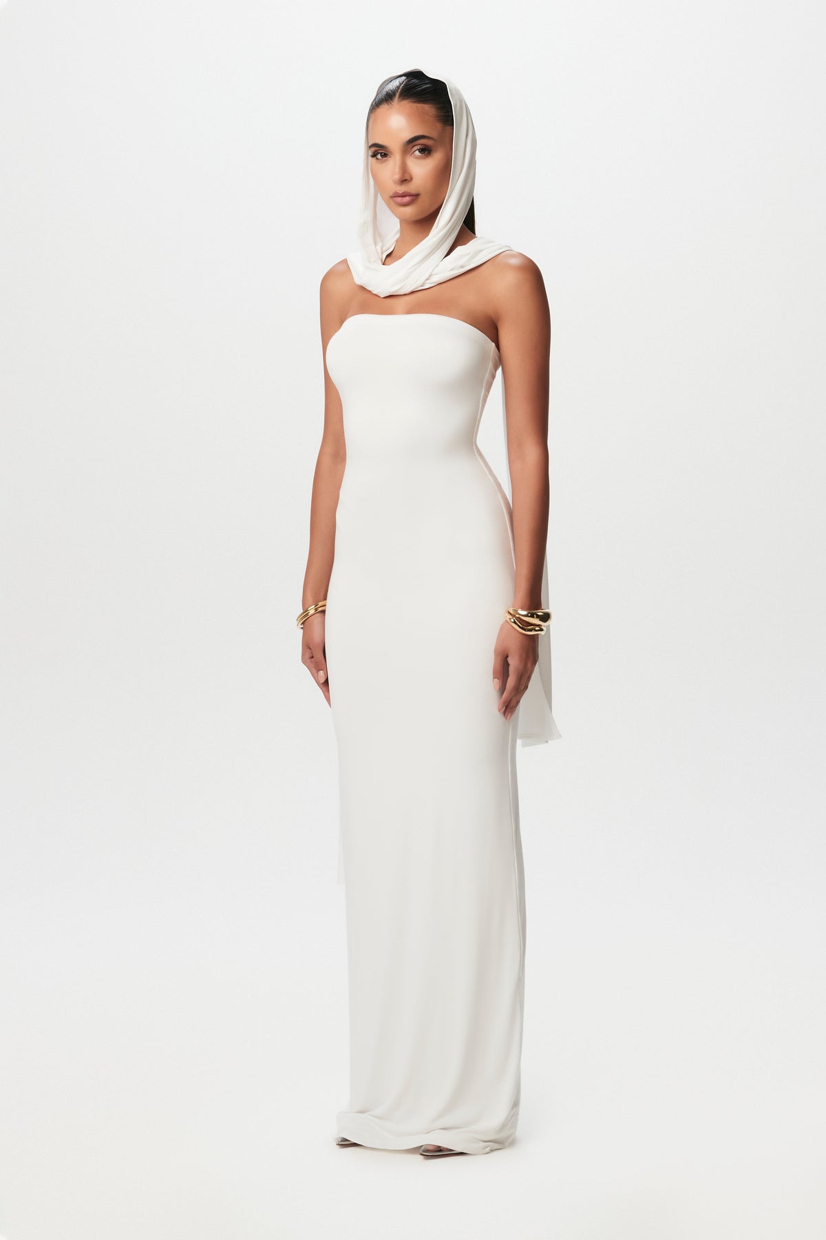 White Smooth Scarf Tube Maxi Dress