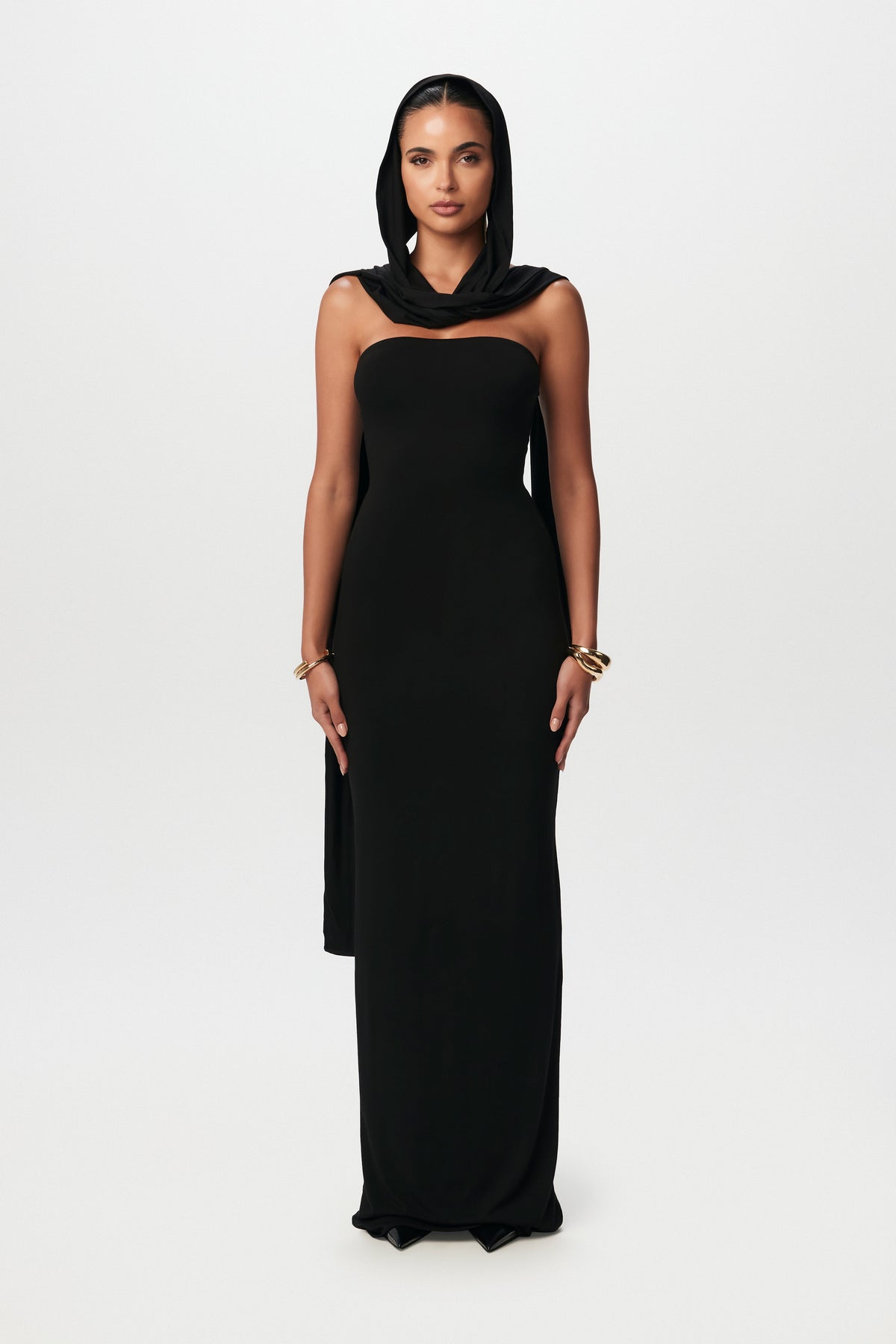 Black Smooth Scarf Tube Maxi Dress