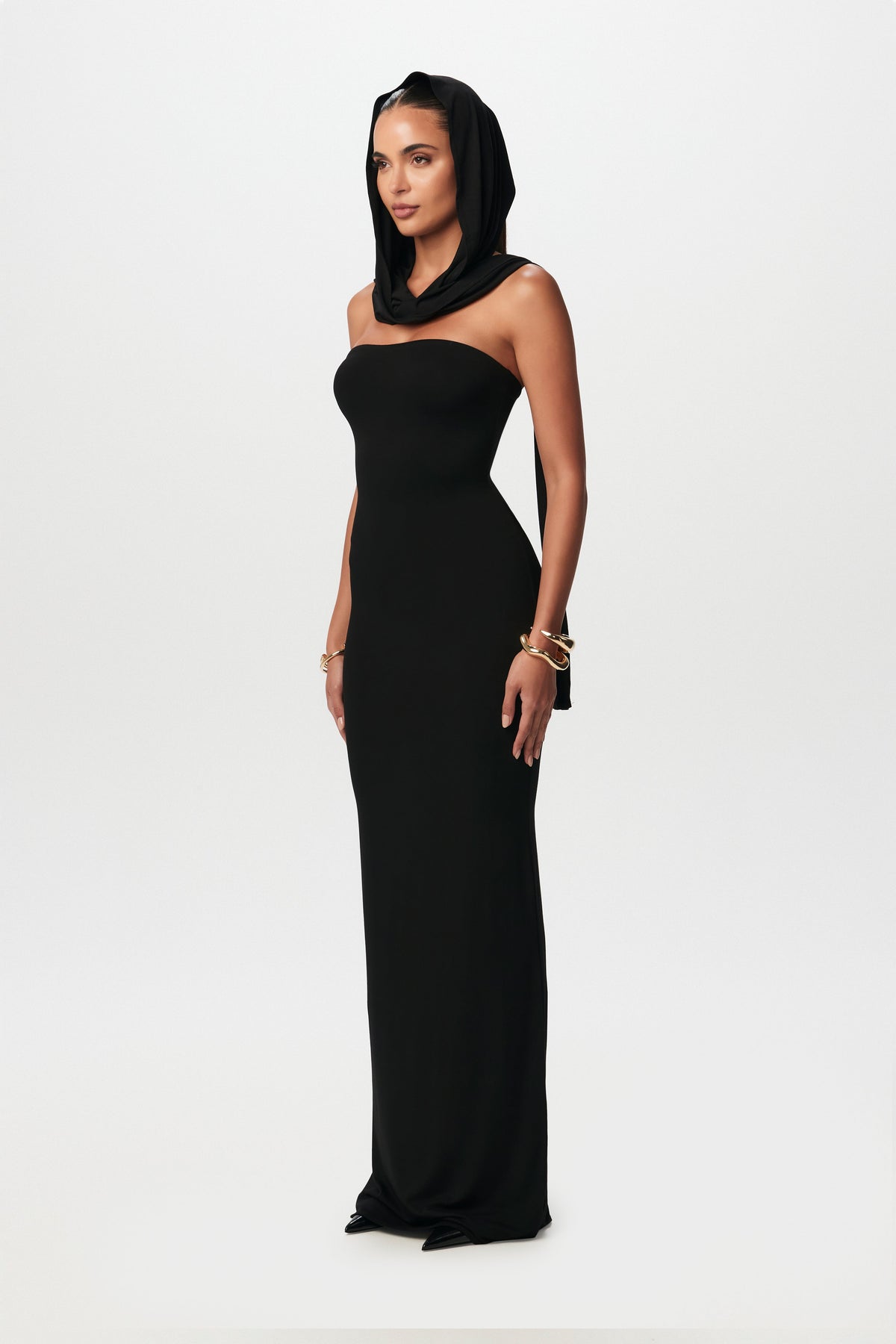 Black Smooth Scarf Tube Maxi Dress