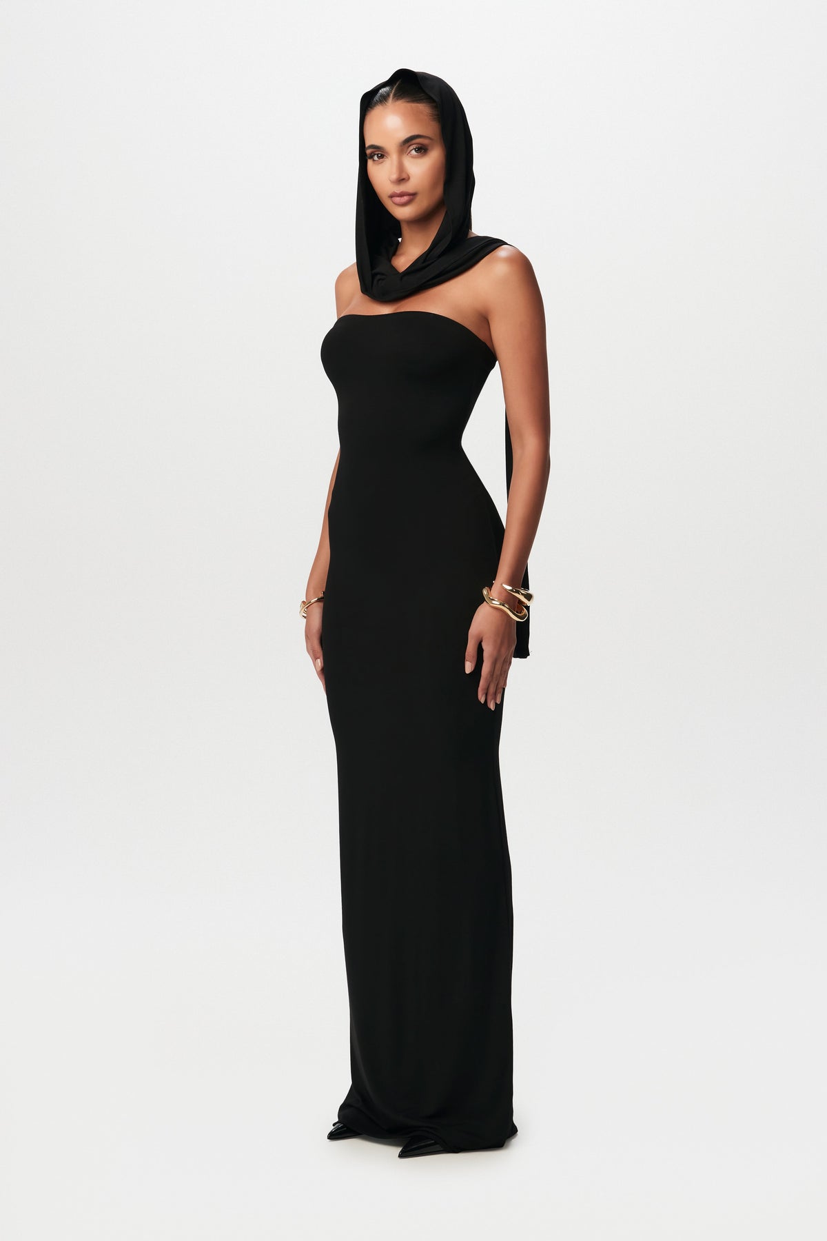 Black Smooth Scarf Tube Maxi Dress