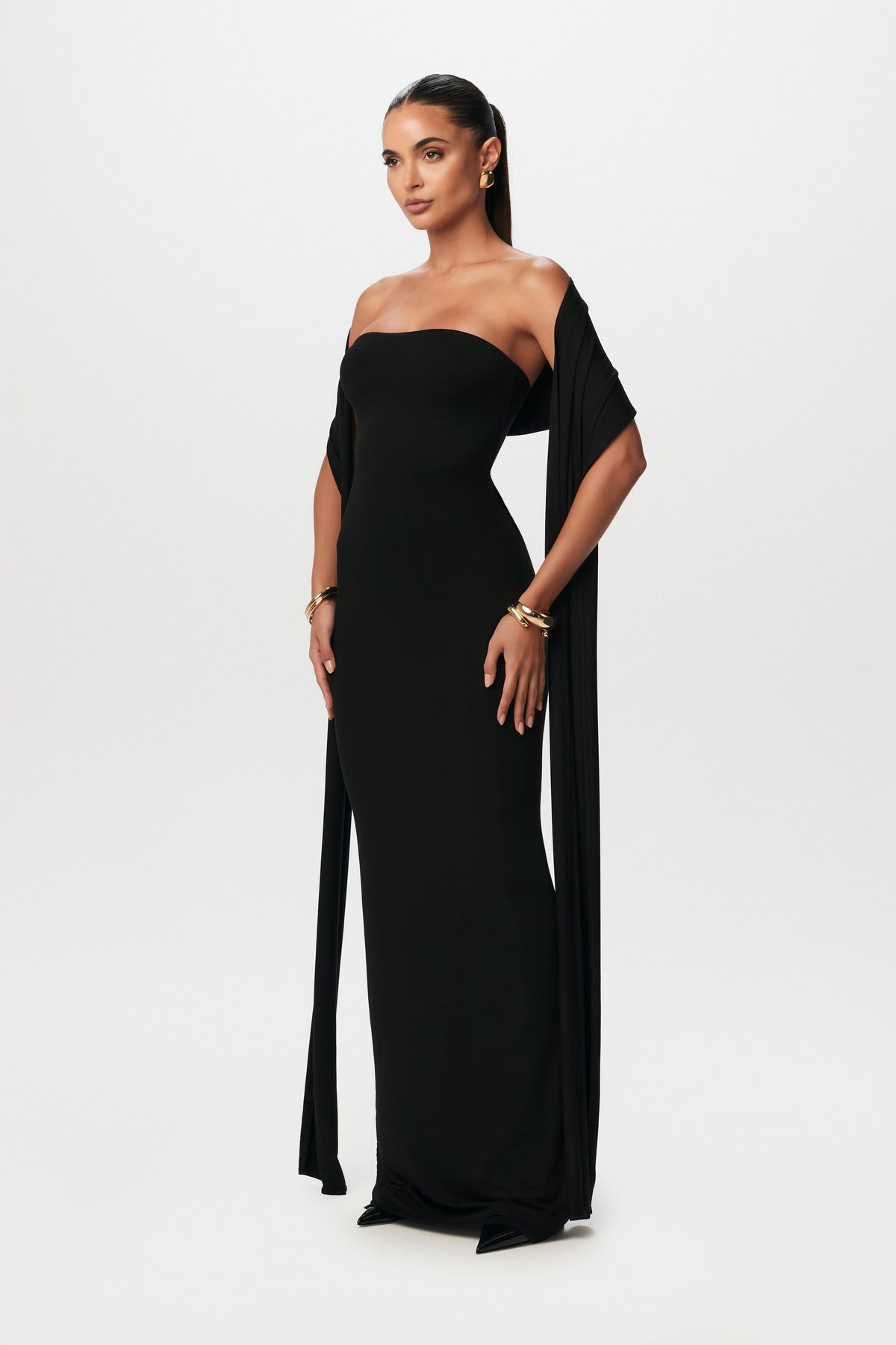 Black Smooth Scarf Tube Maxi Dress