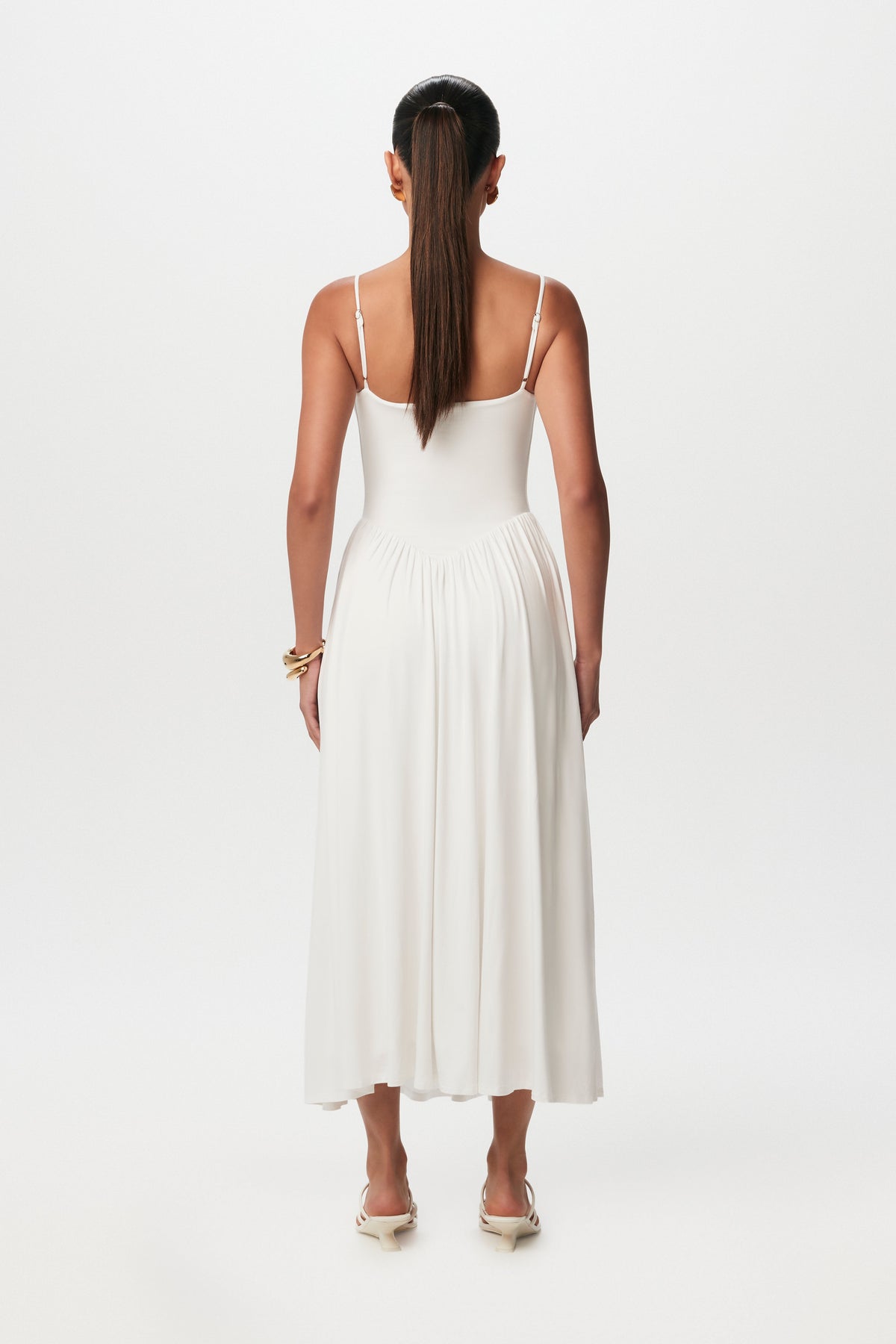 White Smooth Shirred Tank Midi Dress
