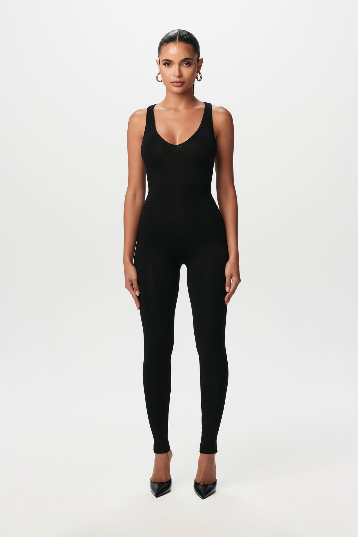 Black Smooth V-Neck Tank Jumpsuit