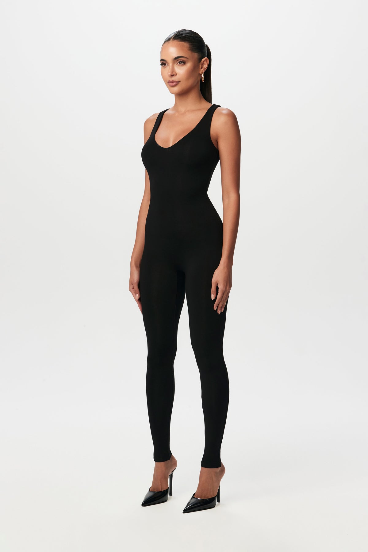 Black Smooth V-Neck Tank Jumpsuit