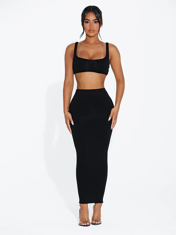 BLACK NW Cropped Tank Skirt Set