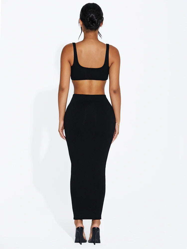 BLACK NW Cropped Tank Skirt Set
