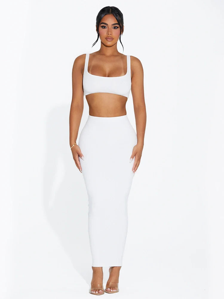 WHITE NW Cropped Tank Skirt Set
