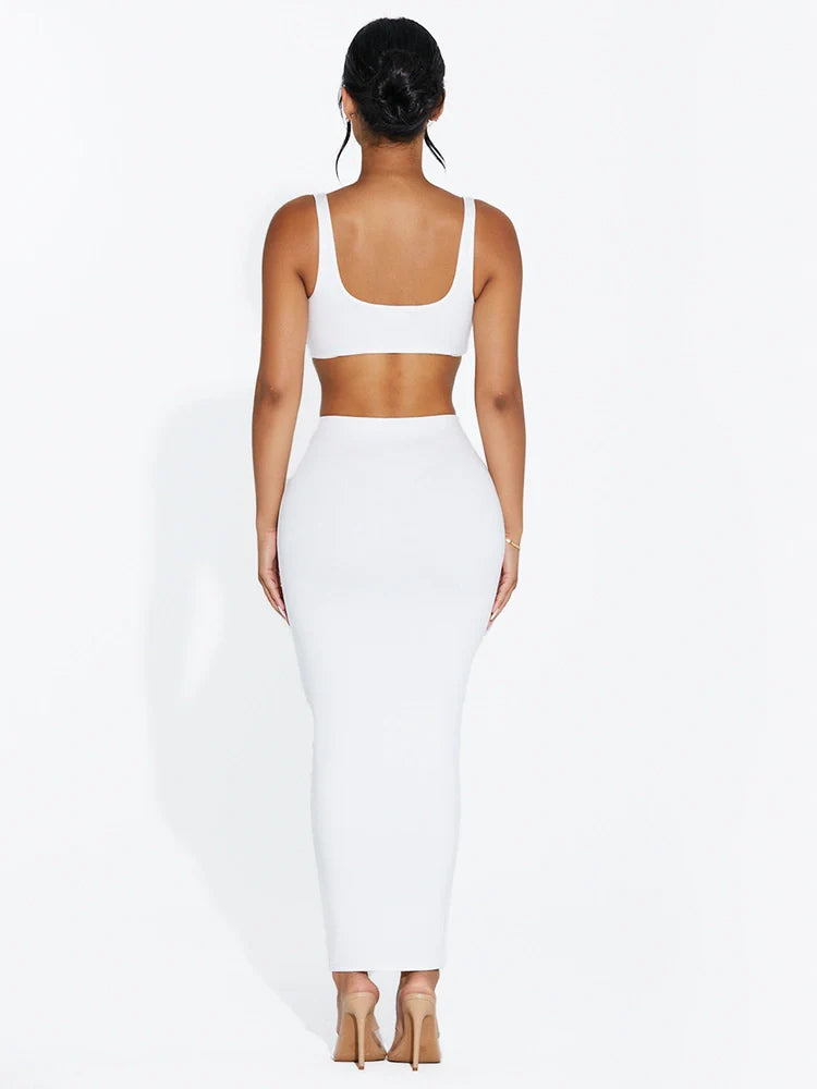 WHITE NW Cropped Tank Skirt Set