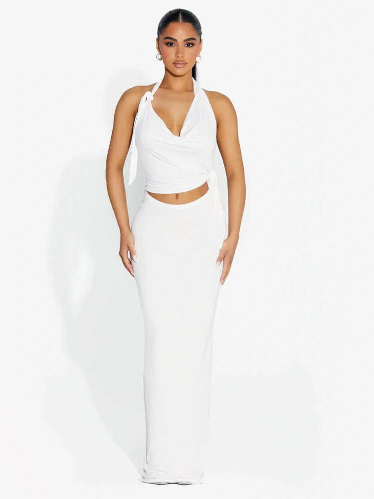 WHITE Modal Scoop Waist Maxi Skirt
