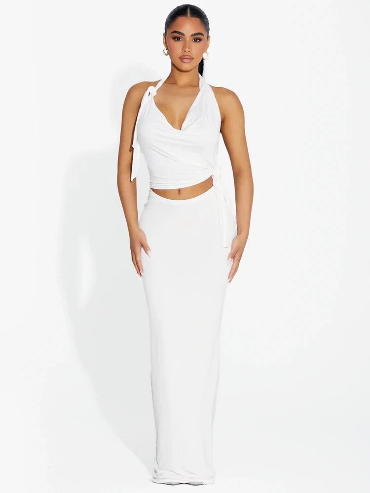 WHITE Modal Scoop Waist Maxi Skirt
