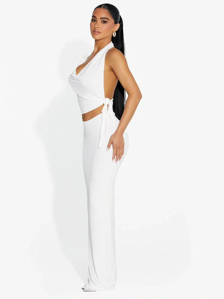 WHITE Modal Scoop Waist Maxi Skirt