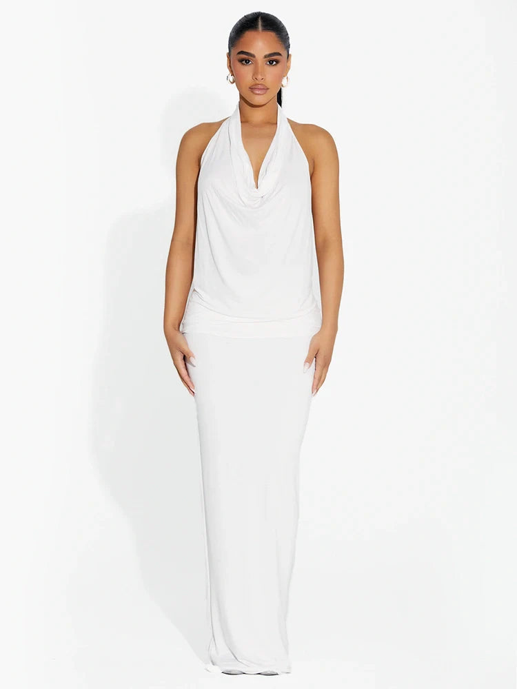 WHITE Modal Scoop Waist Maxi Skirt