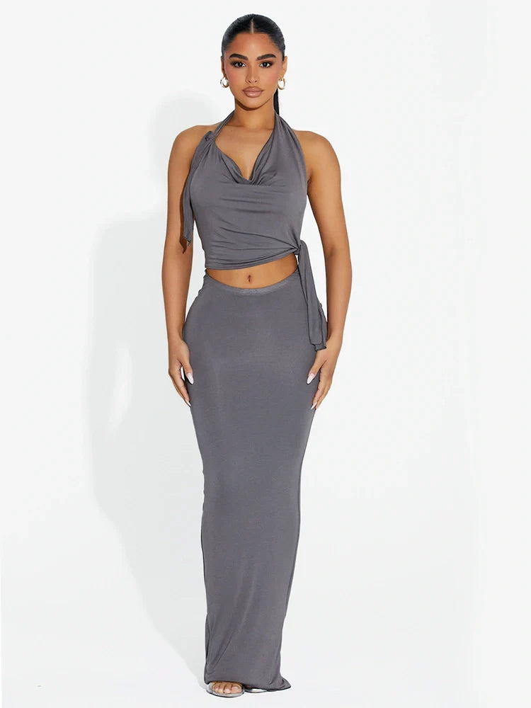 DARK GREY Modal Scoop Waist Maxi Skirt