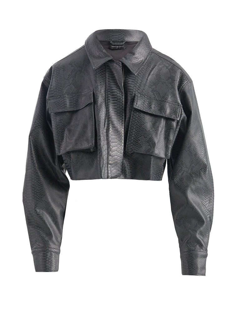 Dark Grey Faux Real Cargo Jacket