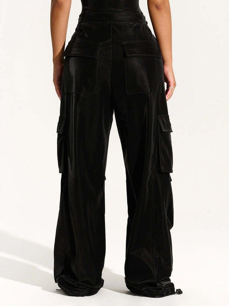 Black Liquid Suede Cargo Pants