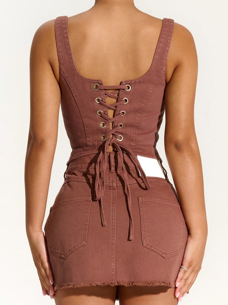 CHOCOLATE Distressed Denim Mini Skirt