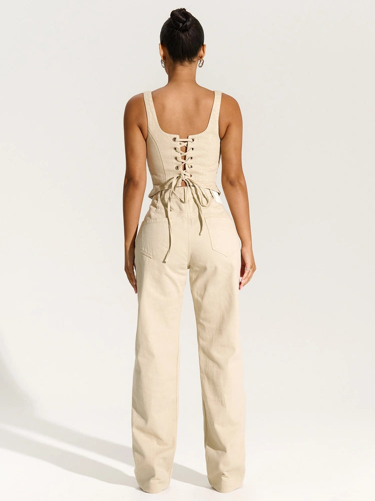 NATURAL Denim Lace Up Corset